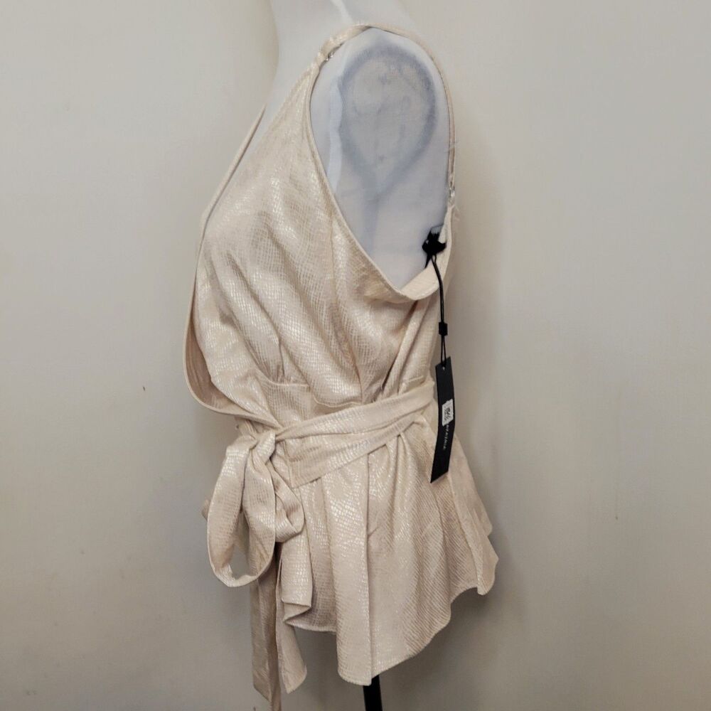 BCBG Max Azria Women’s One-Shoulder Wrap Blouse Beige Size Large NWT - Picture 9 of 10